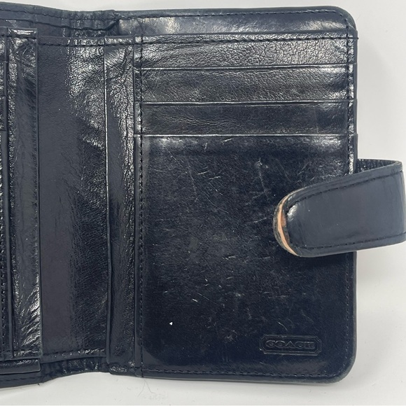 Coach Bifold Wallet Black Leather Women's 10 Slots & Kisslock Coin Area Vintage - Picture 12 of 16